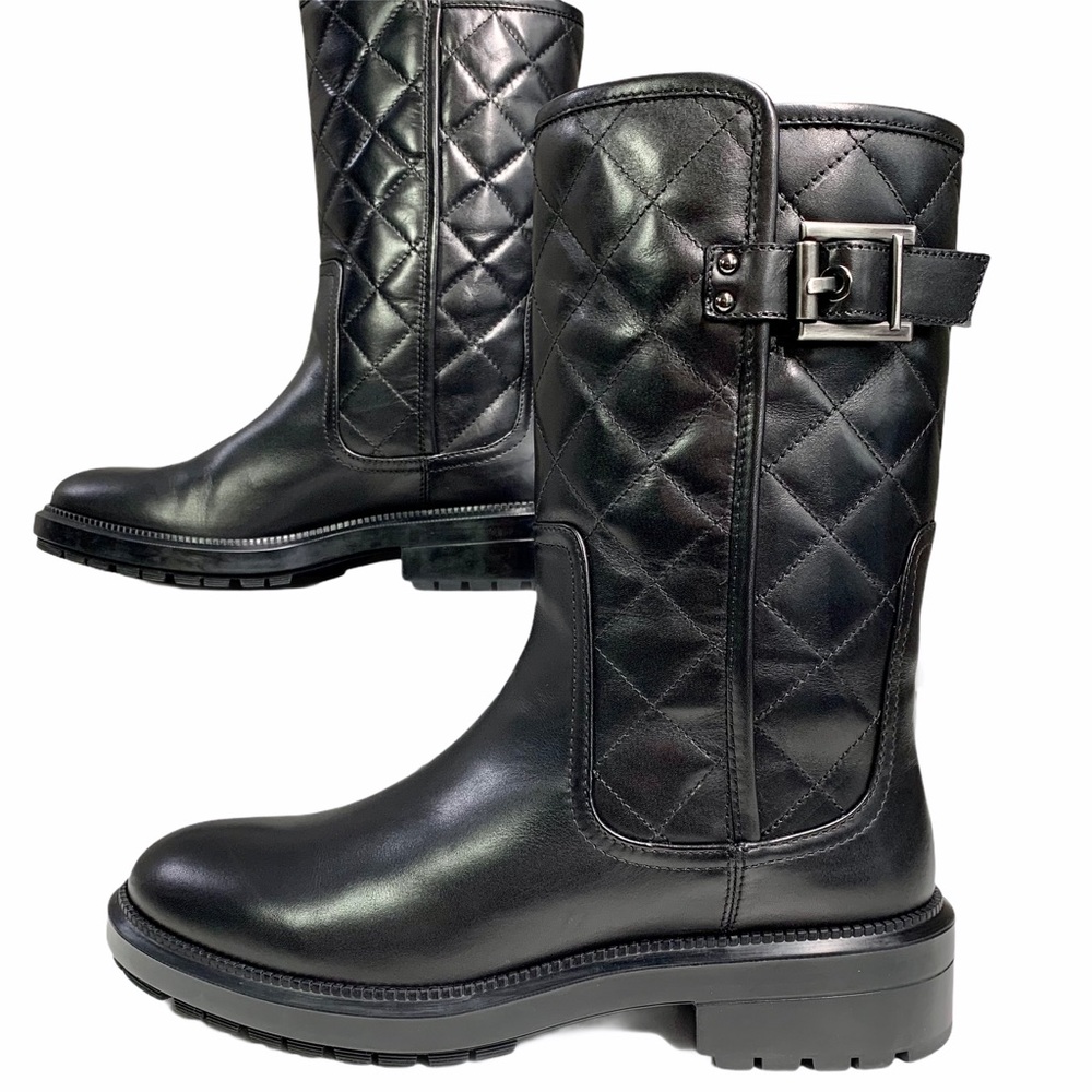 Aquatalia Quilted Leather Motorcycle Boots - Picture 1 of 16
